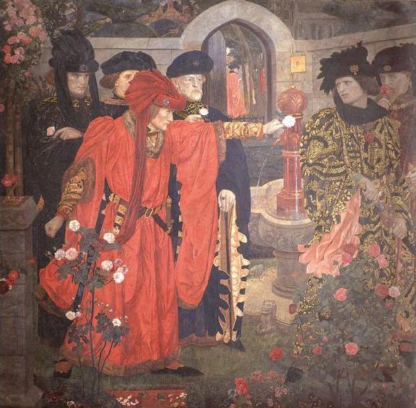 Henry Arthur Payne Plucking the Red and White Roses in the Old Temple Gardens oil painting picture